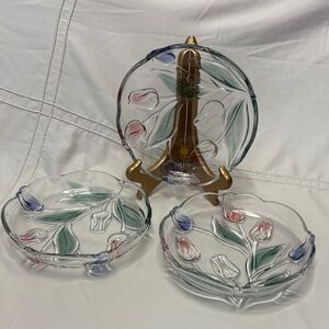 Tivoli Mikasa Floral Tulip Snack Plates - Pastel Pink, Blue & Green Bowls x3